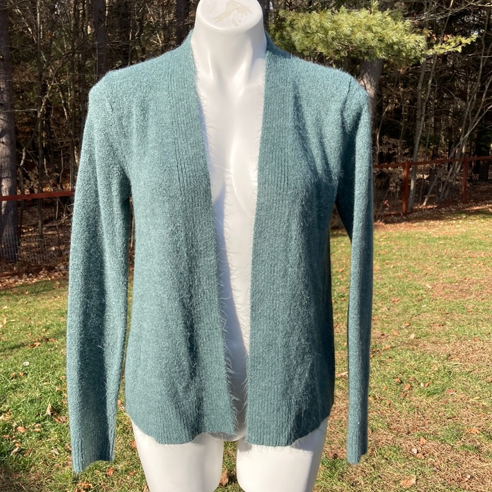 Soft Deep Sage Green Fuzzy Open Front Sweater Siz… - image 2